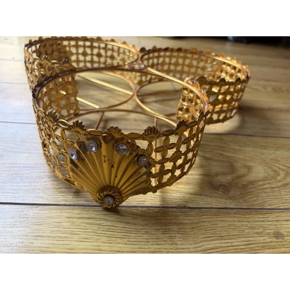 Authentic Vintage 1960s Hollywood Regency Gold Ormolu 3 Ring Caddy Display Stand